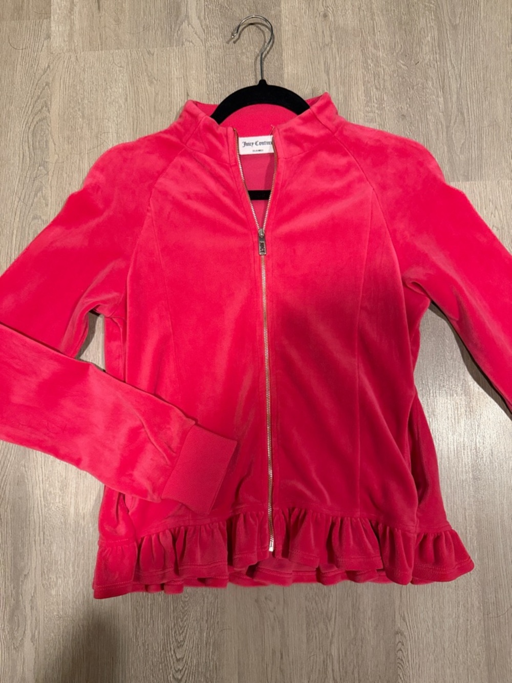 Juicy Couture Pink Velour Ruffle-Hem Zip Jacket